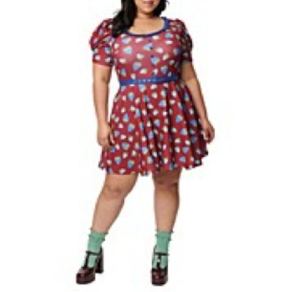 Unique Vintage Smak Parlour Dress Size Medium Burgundy Blue Strawberry Print